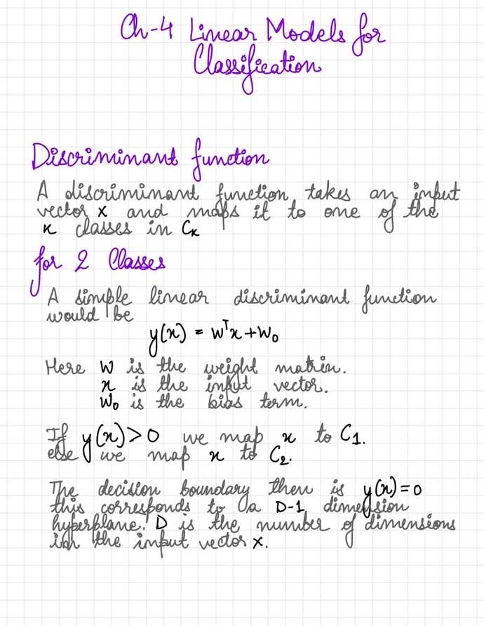 Linear models for classification: discriminant function